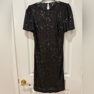 Hilary Radley Black Sequin Short Sleeve Dress, NWT!